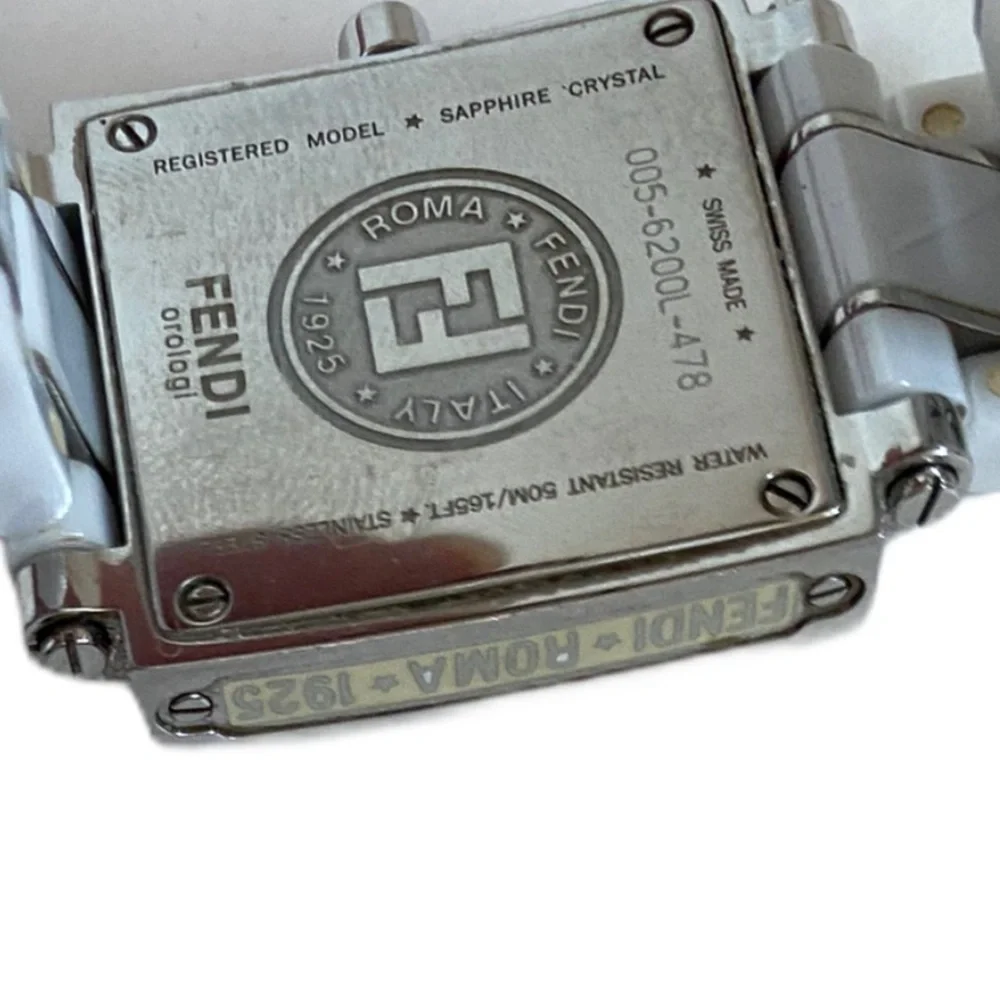 Fendi Square Ceramic White Watch, Stainless Steel